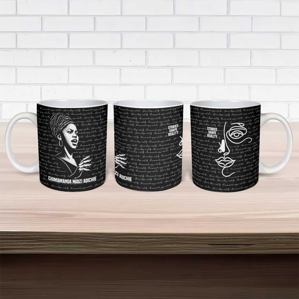 Chimamanda Ngozi Adichie Ceramic Mug with Expressive Speaking Portrait, Stories Shape Reality - African Pride