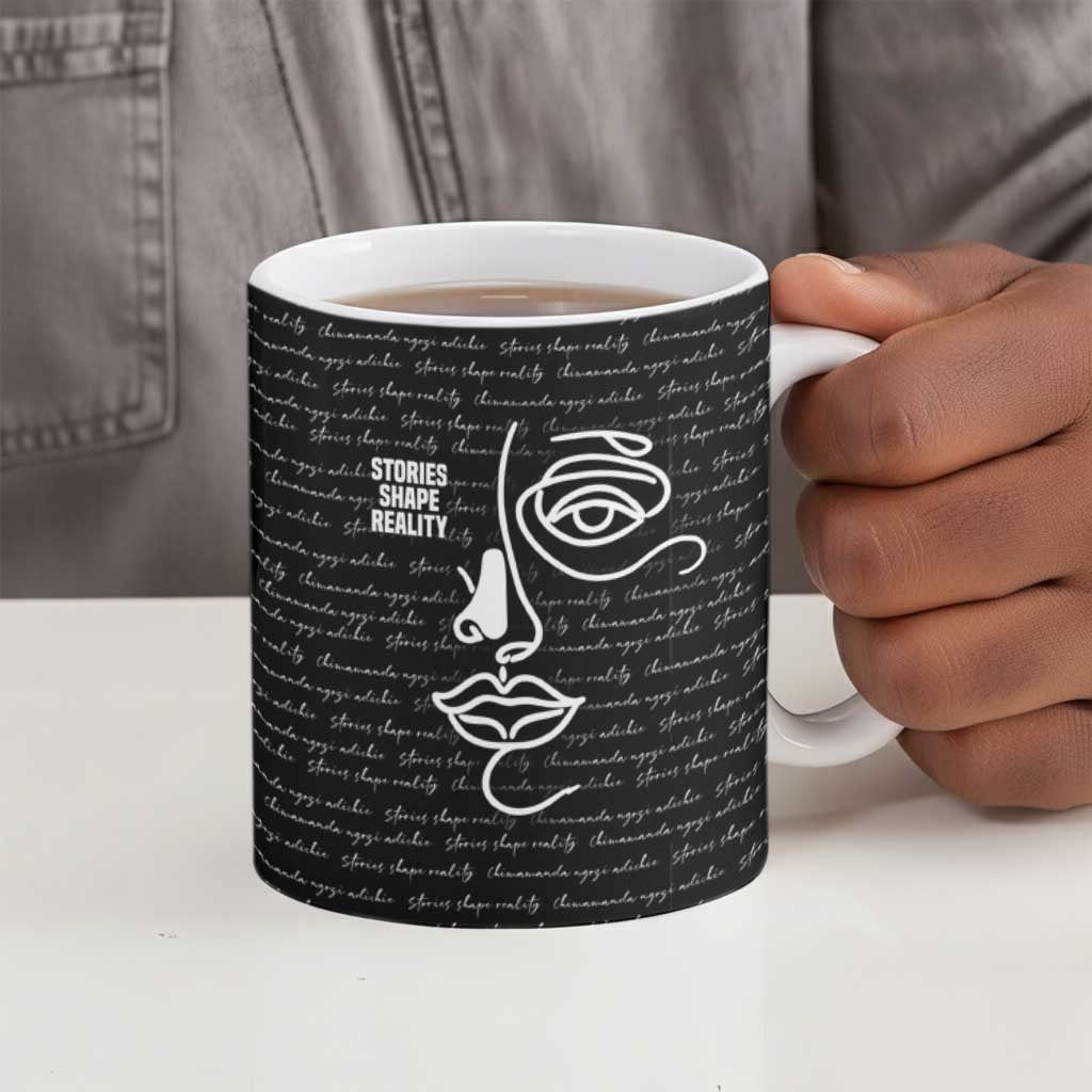 Chimamanda Ngozi Adichie Ceramic Mug with Expressive Speaking Portrait, Stories Shape Reality - African Pride