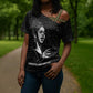 Chimamanda Ngozi Adichie Cross Shoulder Shirt with Expressive Speaking Portrait, Stories Shape Reality - African Pride
