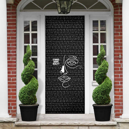 Chimamanda Ngozi Adichie Door Cover with Expressive Speaking Portrait, Stories Shape Reality - African Pride