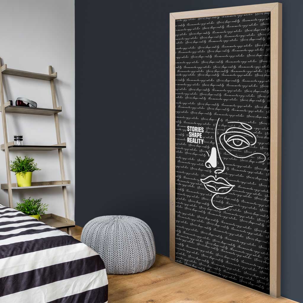 Chimamanda Ngozi Adichie Door Cover with Expressive Speaking Portrait, Stories Shape Reality - African Pride