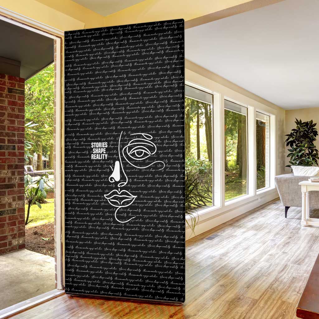 Chimamanda Ngozi Adichie Door Cover with Expressive Speaking Portrait, Stories Shape Reality - African Pride