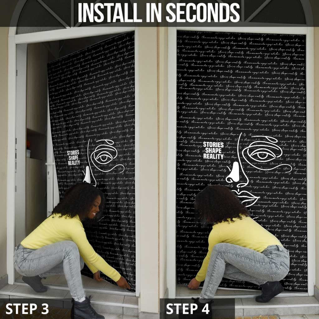 Chimamanda Ngozi Adichie Door Cover with Expressive Speaking Portrait, Stories Shape Reality - African Pride
