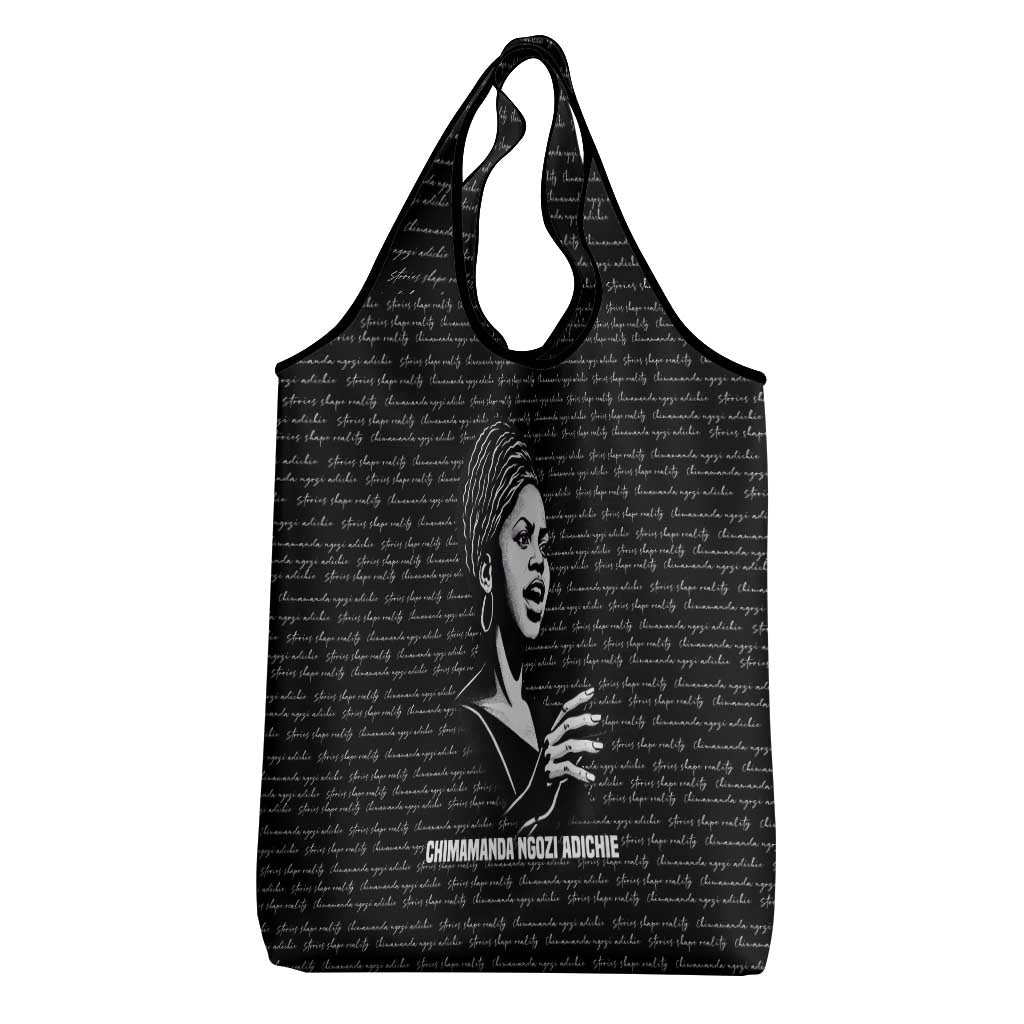 Chimamanda Ngozi Adichie Grocery Bag with Expressive Speaking Portrait, Stories Shape Reality - African Pride