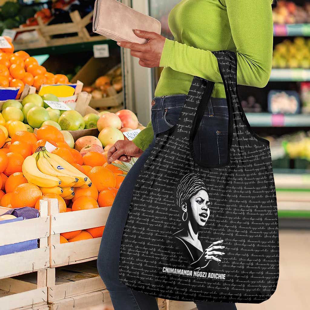Chimamanda Ngozi Adichie Grocery Bag with Expressive Speaking Portrait, Stories Shape Reality - African Pride