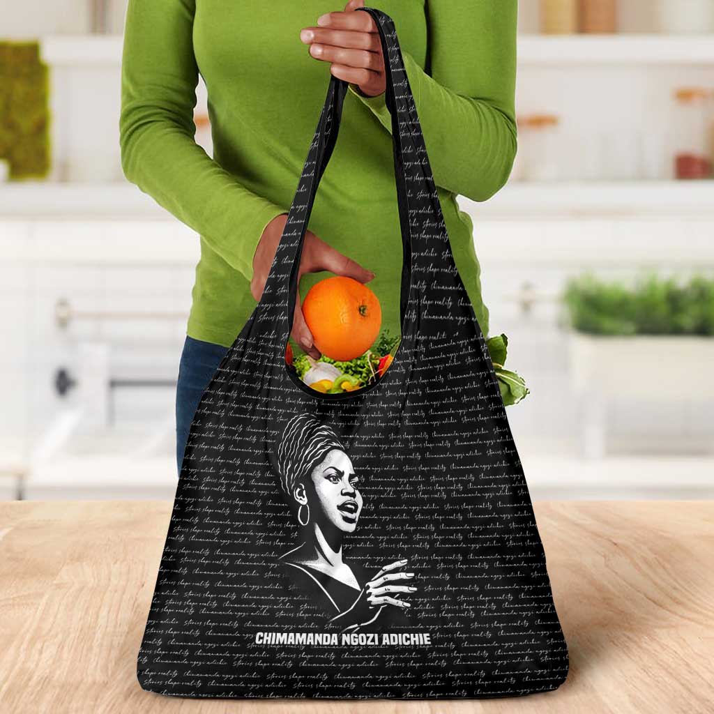 Chimamanda Ngozi Adichie Grocery Bag with Expressive Speaking Portrait, Stories Shape Reality - African Pride