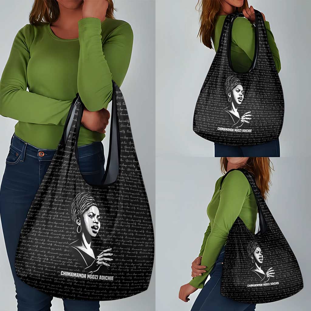 Chimamanda Ngozi Adichie Grocery Bag with Expressive Speaking Portrait, Stories Shape Reality - African Pride