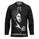 Chimamanda Ngozi Adichie Hockey Jersey with Expressive Speaking Portrait, Stories Shape Reality - African Pride