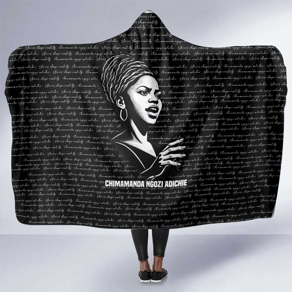 Chimamanda Ngozi Adichie Hooded Blanket with Expressive Speaking Portrait, Stories Shape Reality - African Pride