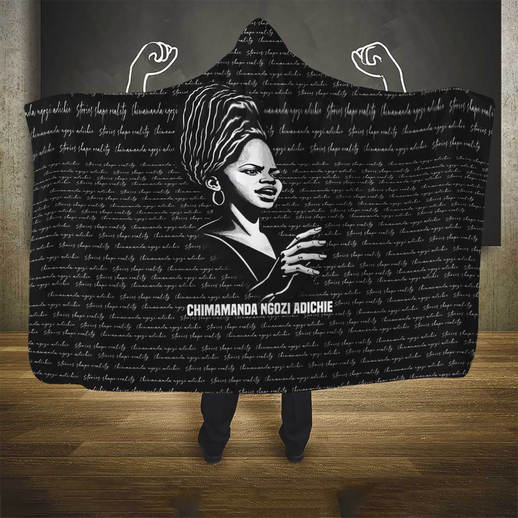 Chimamanda Ngozi Adichie Hooded Blanket with Expressive Speaking Portrait, Stories Shape Reality - African Pride