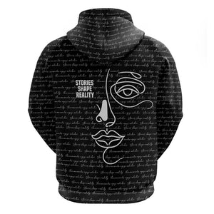 Chimamanda Ngozi Adichie Hoodie with Expressive Speaking Portrait, Stories Shape Reality - African Pride