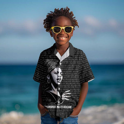 Chimamanda Ngozi Adichie Kid Hawaiian Shirt with Expressive Speaking Portrait, Stories Shape Reality - African Pride