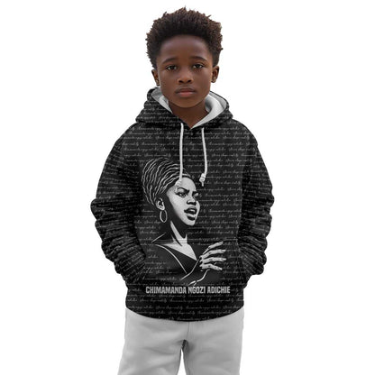 Chimamanda Ngozi Adichie Kid Hoodie with Expressive Speaking Portrait, Stories Shape Reality - African Pride