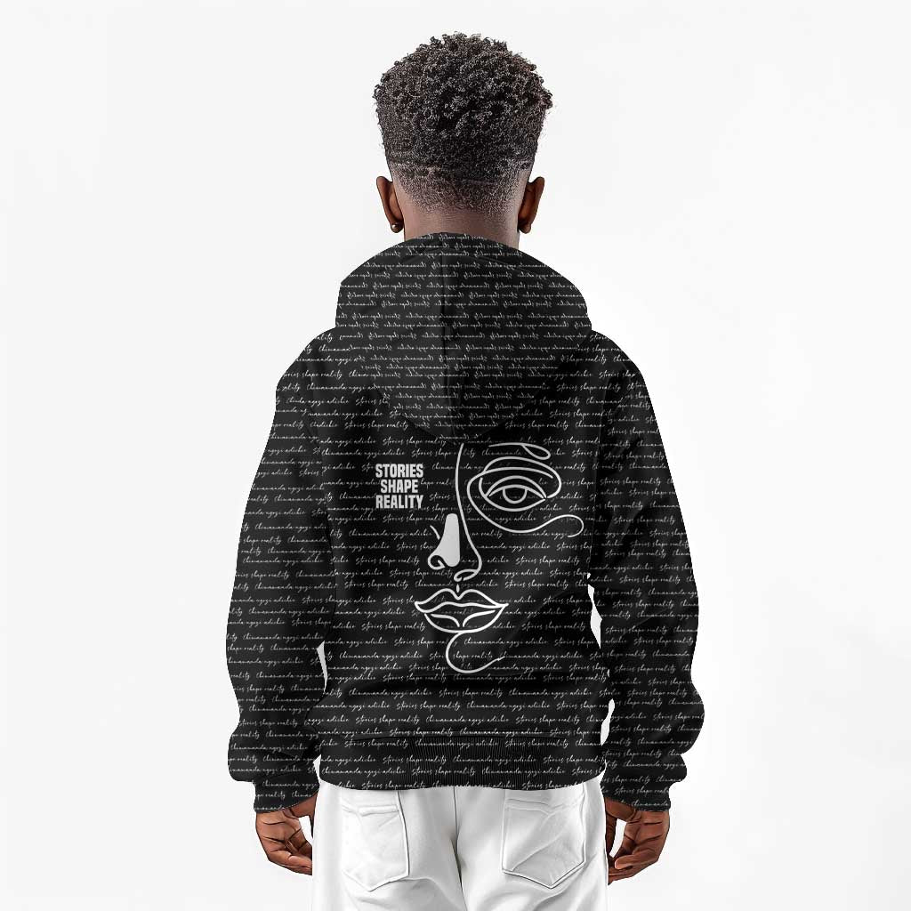 Chimamanda Ngozi Adichie Kid Hoodie with Expressive Speaking Portrait, Stories Shape Reality - African Pride