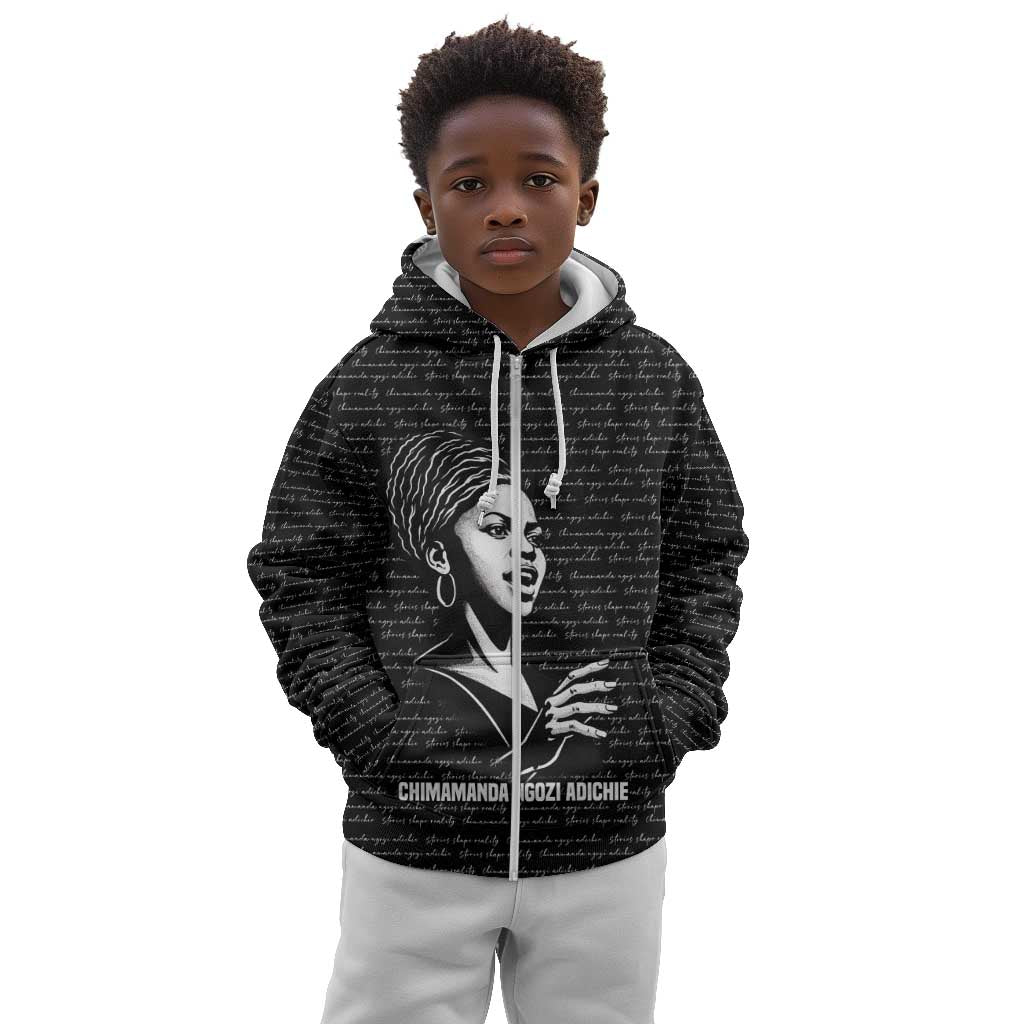 Chimamanda Ngozi Adichie Kid Hoodie with Expressive Speaking Portrait, Stories Shape Reality - African Pride