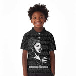 Chimamanda Ngozi Adichie Kid Polo Shirt with Expressive Speaking Portrait, Stories Shape Reality - African Pride
