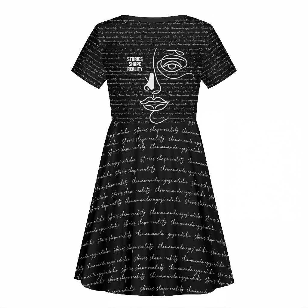 Chimamanda Ngozi Adichie Kid Short Sleeve Dress with Expressive Speaking Portrait, Stories Shape Reality - African Pride