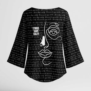 Chimamanda Ngozi Adichie Kimono Sleeve Blouse with Expressive Speaking Portrait, Stories Shape Reality - African Pride