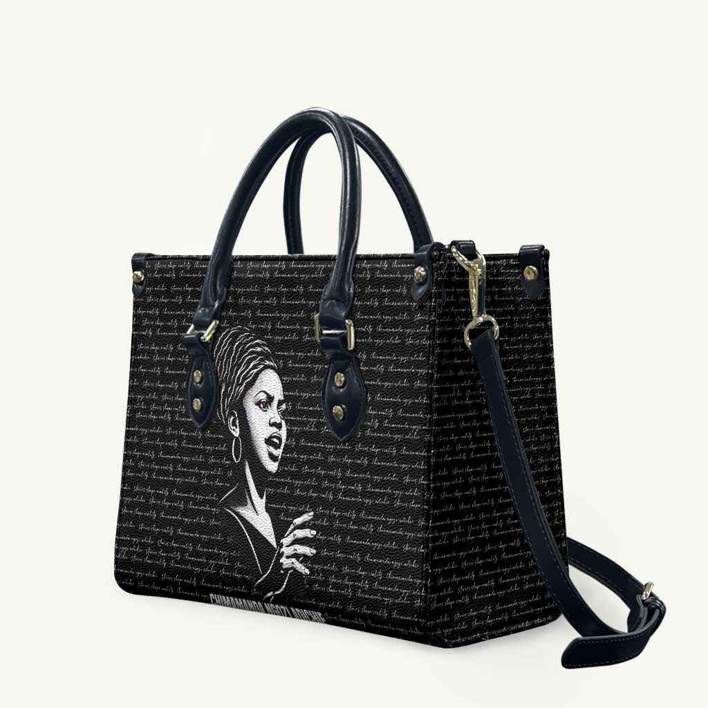 Chimamanda Ngozi Adichie Leather Bag with Expressive Speaking Portrait, Stories Shape Reality - African Pride