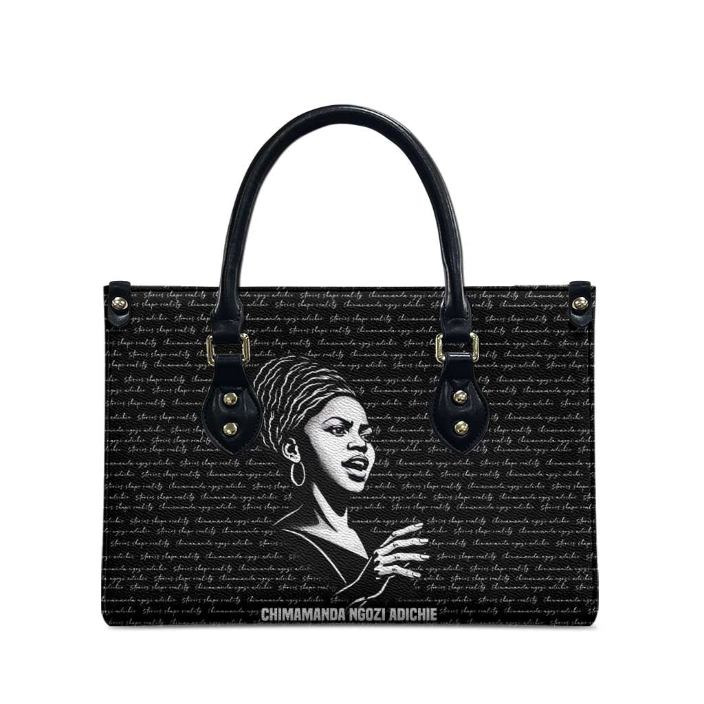 Chimamanda Ngozi Adichie Leather Bag with Expressive Speaking Portrait, Stories Shape Reality - African Pride