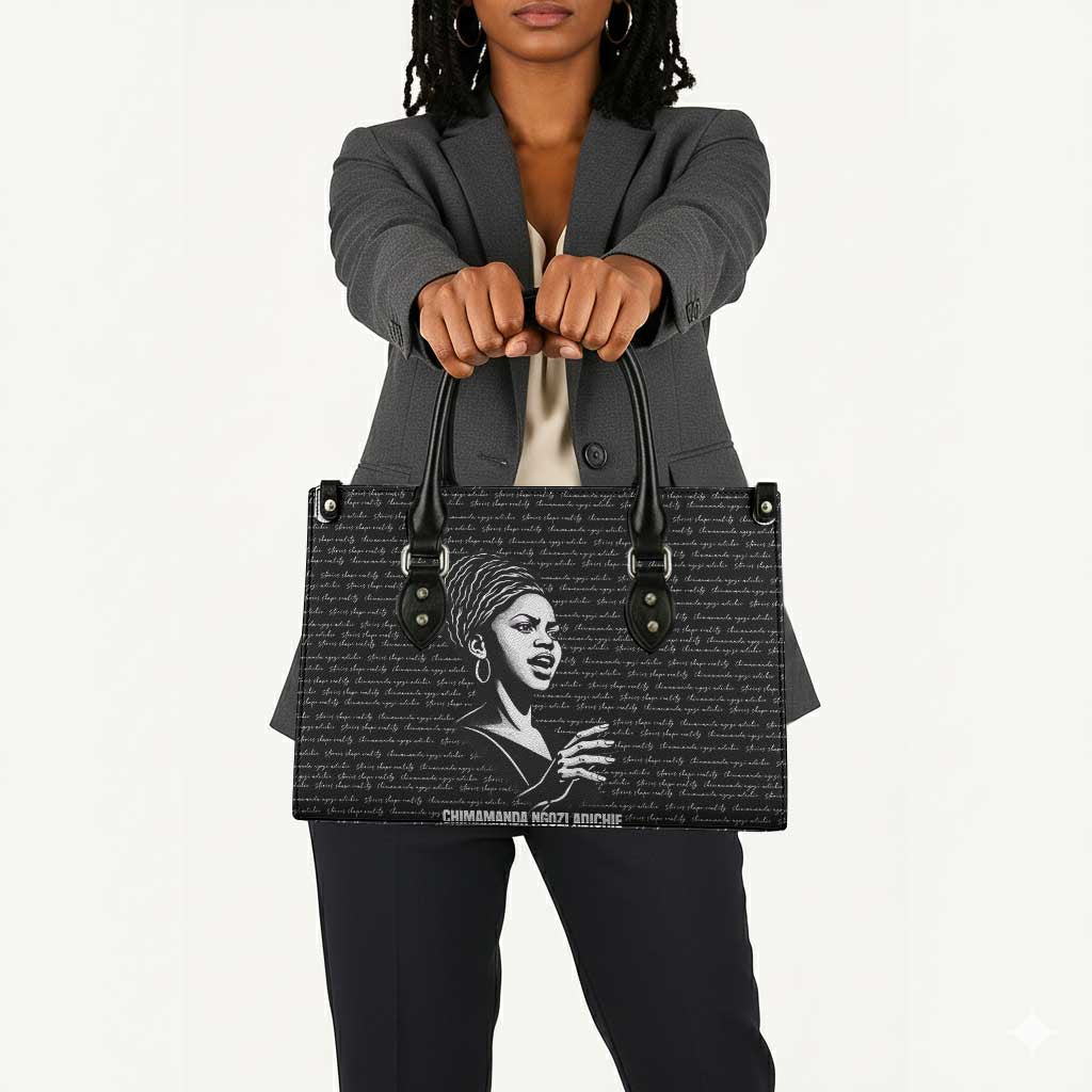 Chimamanda Ngozi Adichie Leather Bag with Expressive Speaking Portrait, Stories Shape Reality - African Pride