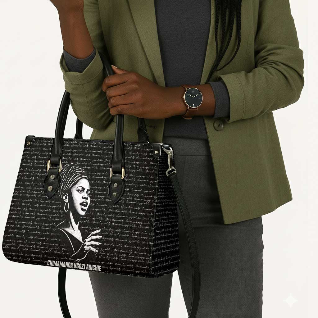 Chimamanda Ngozi Adichie Leather Bag with Expressive Speaking Portrait, Stories Shape Reality - African Pride