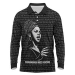 Chimamanda Ngozi Adichie Long Sleeve Polo Shirt with Expressive Speaking Portrait, Stories Shape Reality - African Pride