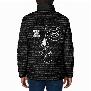 Chimamanda Ngozi Adichie Padded Jacket with Expressive Speaking Portrait, Stories Shape Reality - African Pride