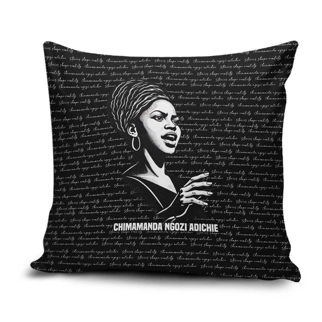 Chimamanda Ngozi Adichie Pillow Cover with Expressive Speaking Portrait, Stories Shape Reality - African Pride