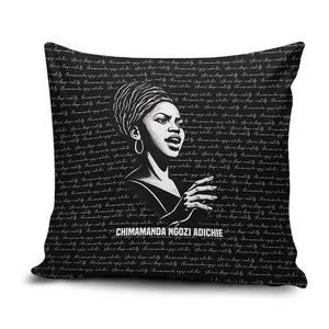Chimamanda Ngozi Adichie Pillow Cover with Expressive Speaking Portrait, Stories Shape Reality - African Pride