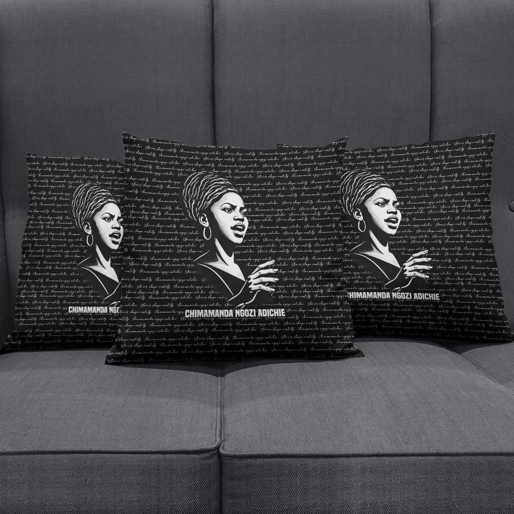 Chimamanda Ngozi Adichie Pillow Cover with Expressive Speaking Portrait, Stories Shape Reality - African Pride
