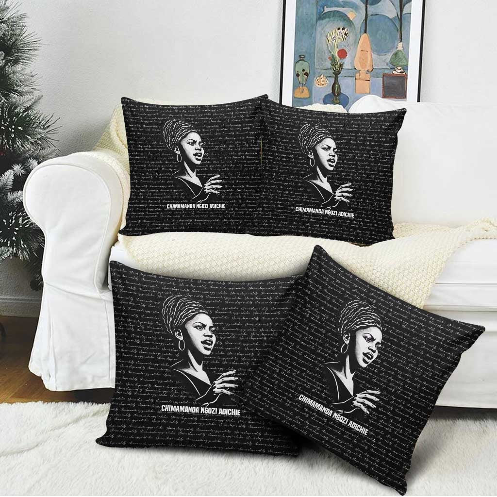 Chimamanda Ngozi Adichie Pillow Cover with Expressive Speaking Portrait, Stories Shape Reality - African Pride
