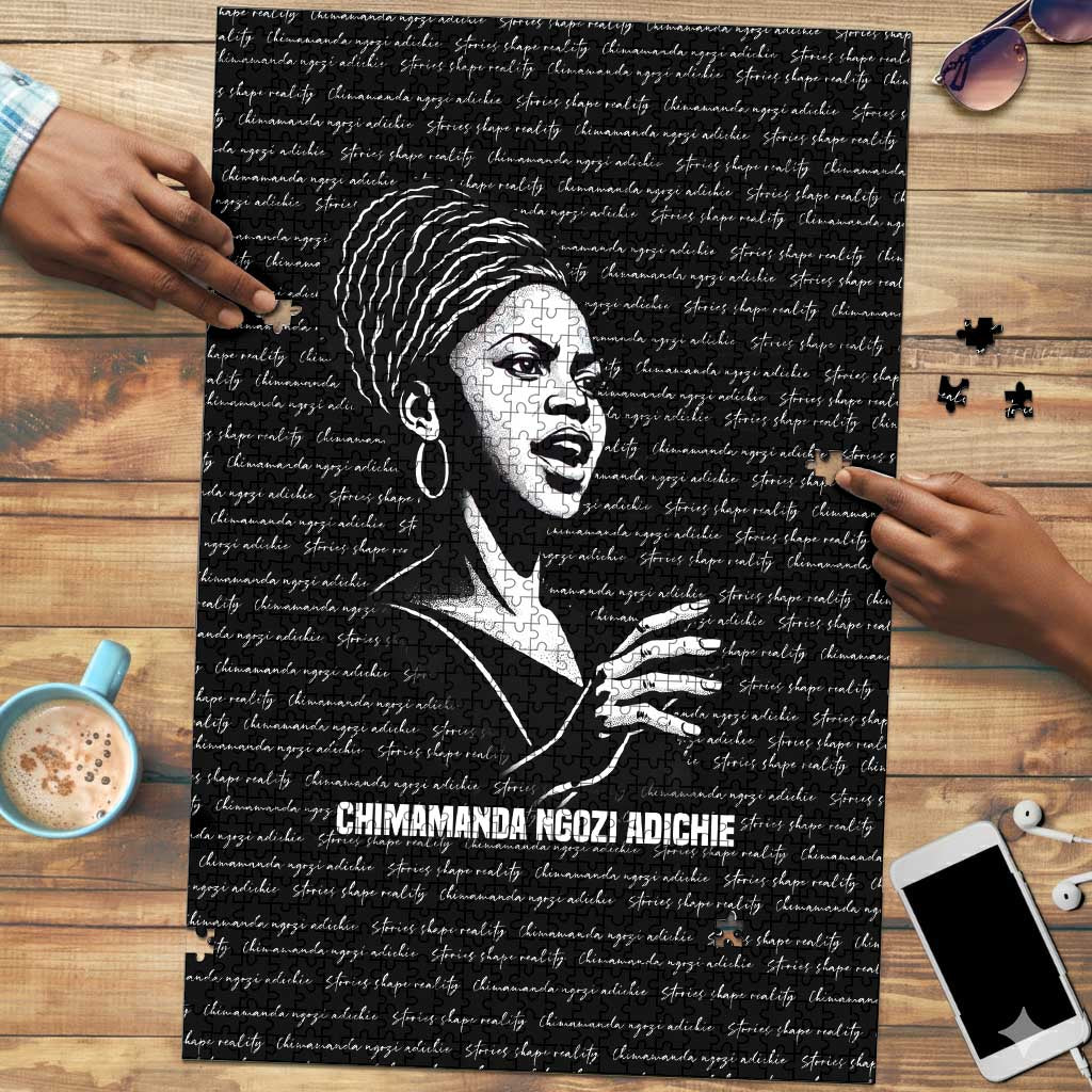 Chimamanda Ngozi Adichie Puzzle with Expressive Speaking Portrait, Stories Shape Reality - African Pride