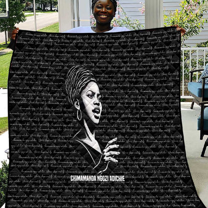 Chimamanda Ngozi Adichie Quilt with Expressive Speaking Portrait, Stories Shape Reality - African Pride