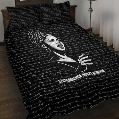Chimamanda Ngozi Adichie Quilt Bed Set with Expressive Speaking Portrait, Stories Shape Reality - African Pride