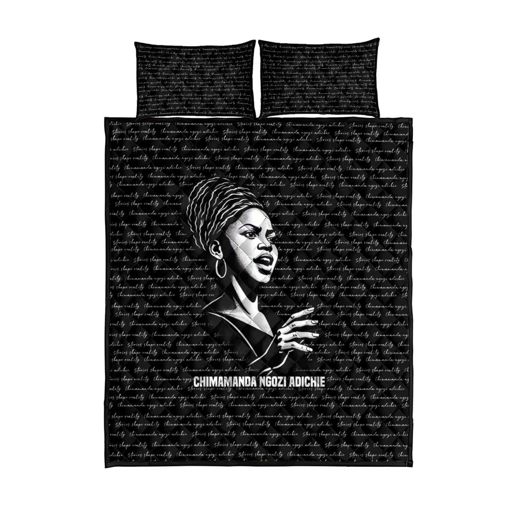 Chimamanda Ngozi Adichie Quilt Bed Set with Expressive Speaking Portrait, Stories Shape Reality - African Pride