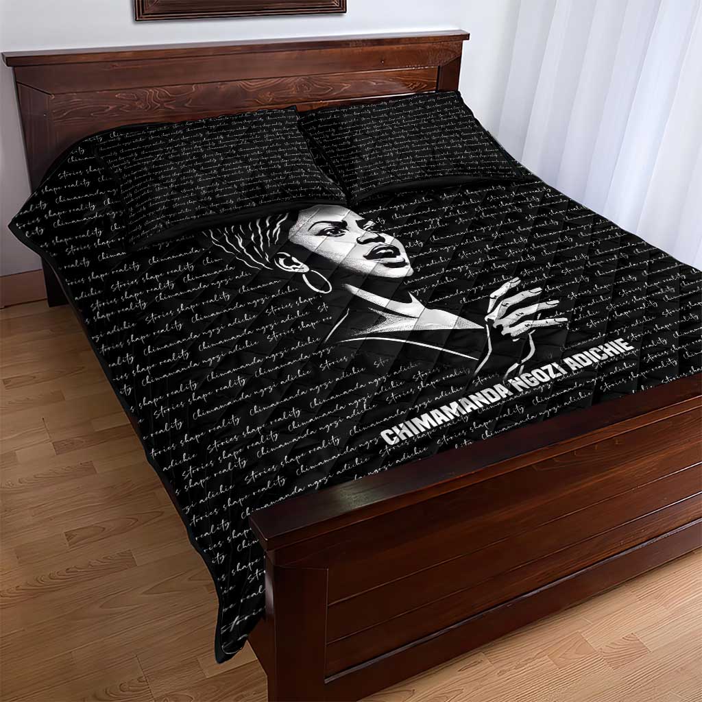 Chimamanda Ngozi Adichie Quilt Bed Set with Expressive Speaking Portrait, Stories Shape Reality - African Pride