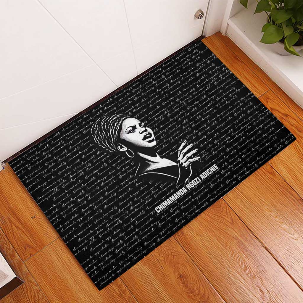 Chimamanda Ngozi Adichie Rubber Doormat with Expressive Speaking Portrait, Stories Shape Reality - African Pride