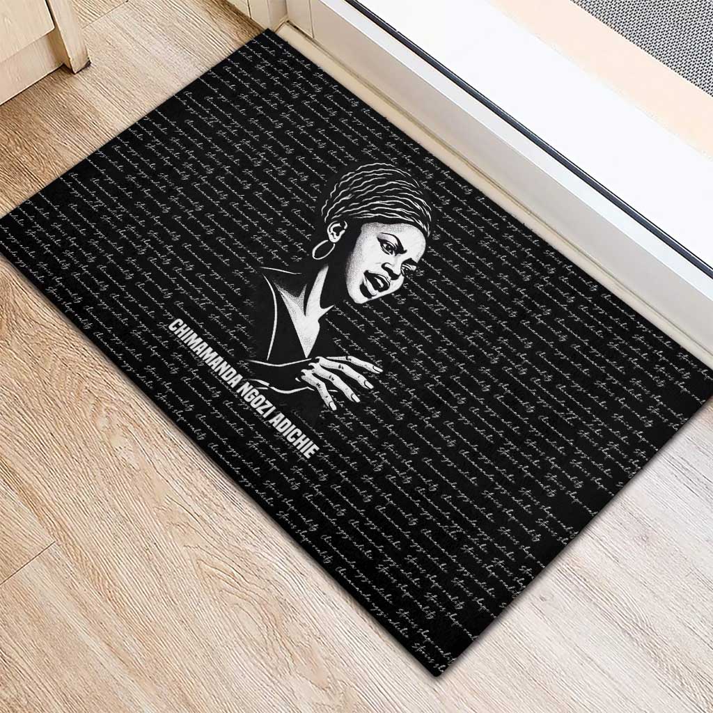 Chimamanda Ngozi Adichie Rubber Doormat with Expressive Speaking Portrait, Stories Shape Reality - African Pride