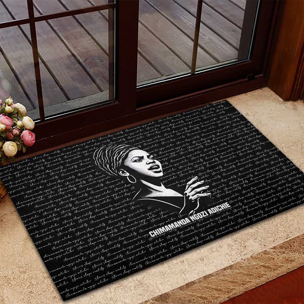 Chimamanda Ngozi Adichie Rubber Doormat with Expressive Speaking Portrait, Stories Shape Reality - African Pride
