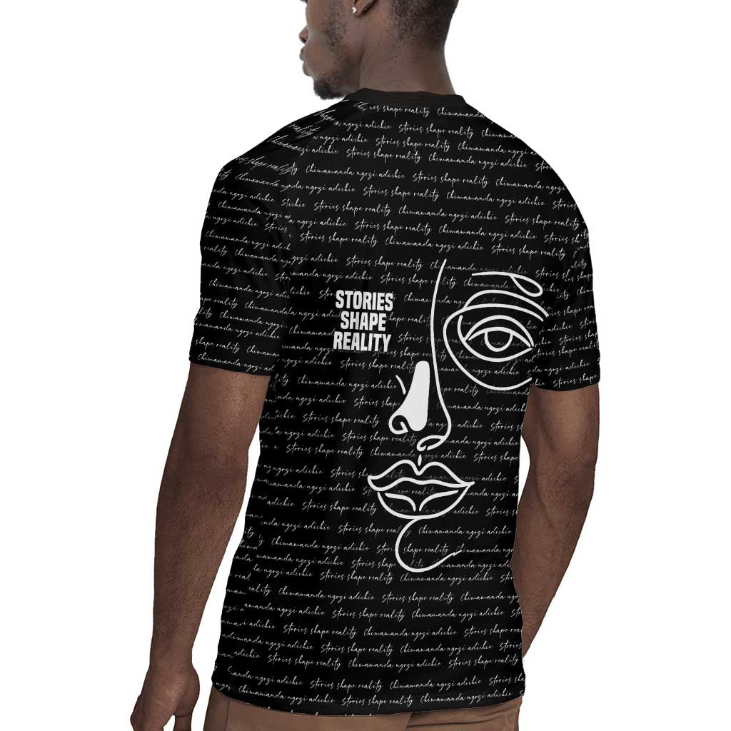 Chimamanda Ngozi Adichie Rugby Jersey with Expressive Speaking Portrait, Stories Shape Reality - African Pride