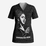 Chimamanda Ngozi Adichie Scrub Top with Expressive Speaking Portrait, Stories Shape Reality - African Pride