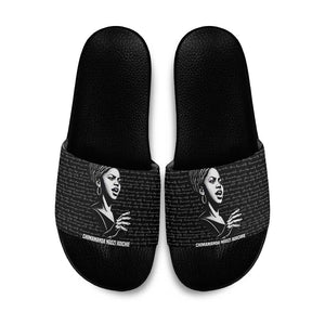 Chimamanda Ngozi Adichie Slide Sandals with Expressive Speaking Portrait, Stories Shape Reality - African Pride