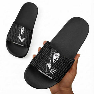 Chimamanda Ngozi Adichie Slide Sandals with Expressive Speaking Portrait, Stories Shape Reality - African Pride