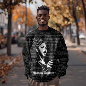 Chimamanda Ngozi Adichie Sweatshirt with Expressive Speaking Portrait, Stories Shape Reality - African Pride