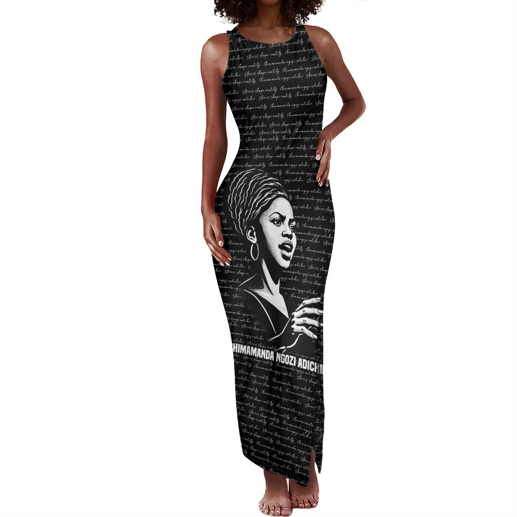 Chimamanda Ngozi Adichie Tank Maxi Dress with Expressive Speaking Portrait, Stories Shape Reality - African Pride