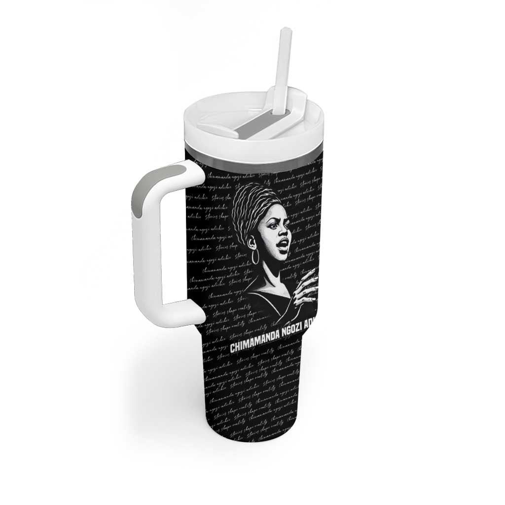 Chimamanda Ngozi Adichie Tumbler With Handle with Expressive Speaking Portrait, Stories Shape Reality - African Pride