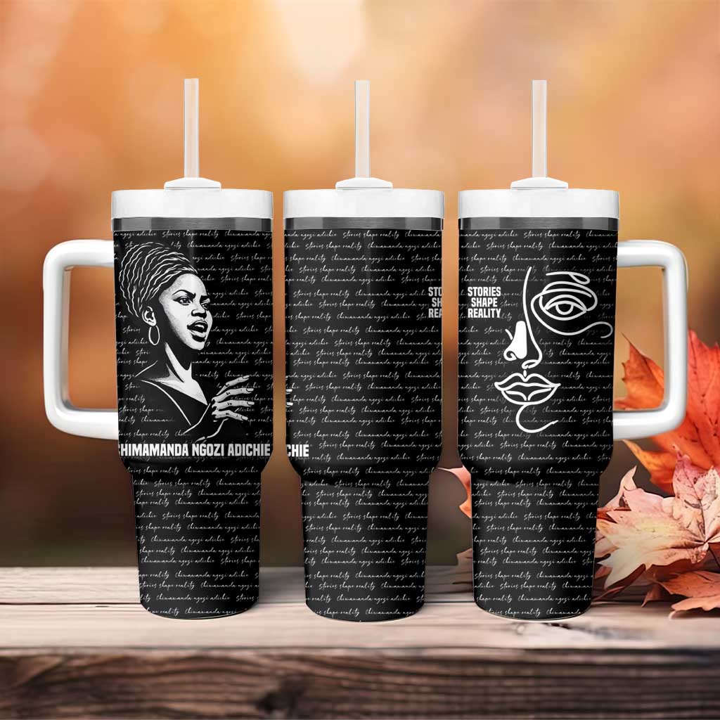 Chimamanda Ngozi Adichie Tumbler With Handle with Expressive Speaking Portrait, Stories Shape Reality - African Pride