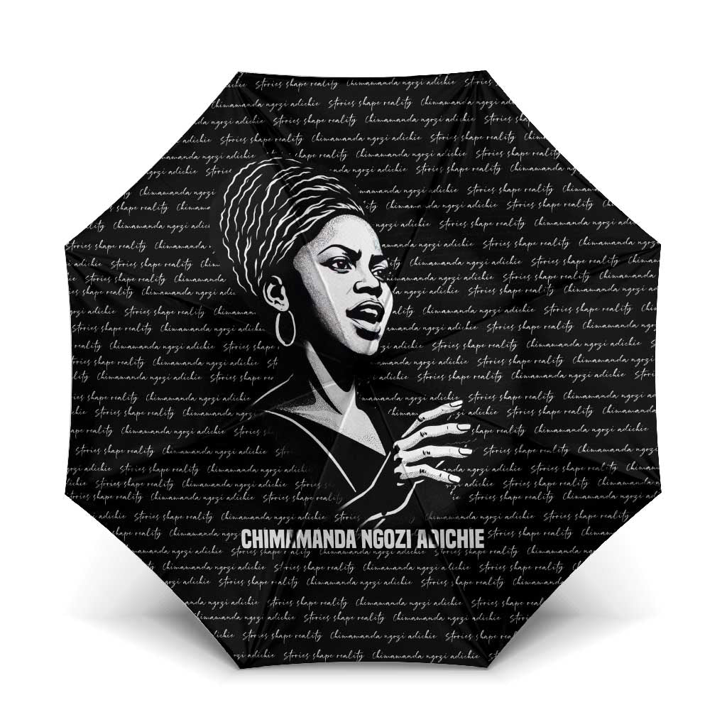 Chimamanda Ngozi Adichie Umbrella with Expressive Speaking Portrait, Stories Shape Reality - African Pride