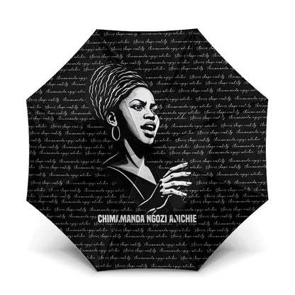 Chimamanda Ngozi Adichie Umbrella with Expressive Speaking Portrait, Stories Shape Reality - African Pride